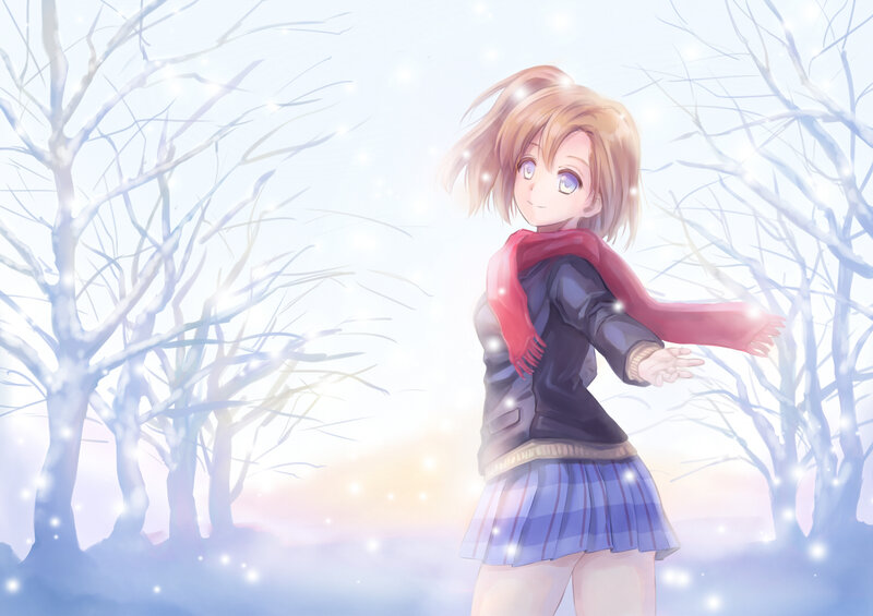 Anime Girl in Winter — Blue, Serene, Digital Art, Scarf