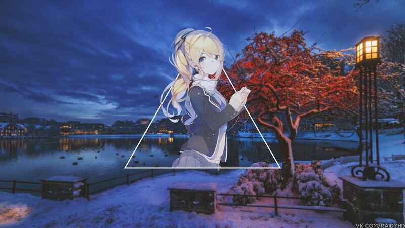 Anime Girl in Winter — Blue, Serene, Night, Digital Art, Snow