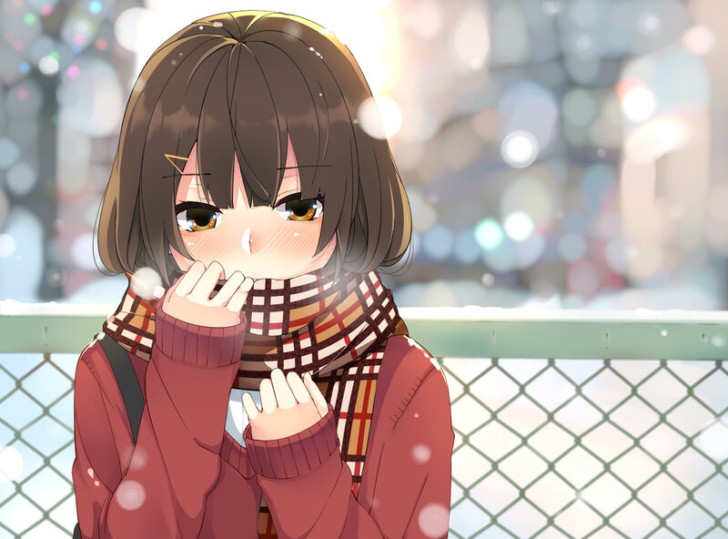 Anime Girl in Winter — Brown, Cold, Scarf
