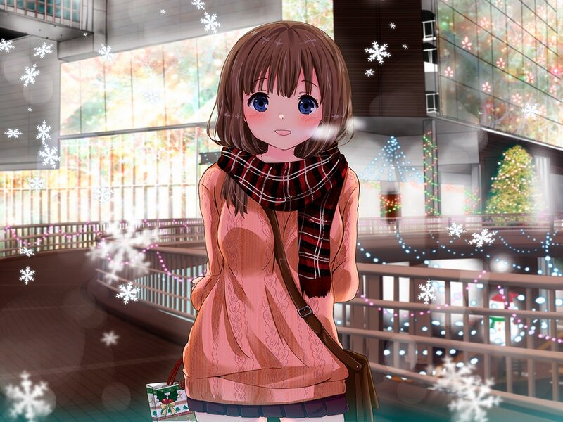 Anime Girl in Winter — Brown, Festive