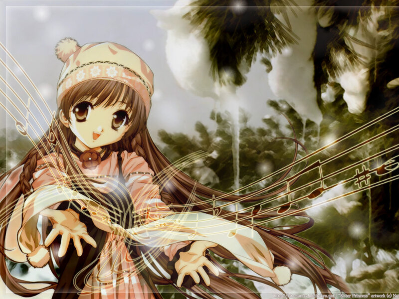Anime Girl in Winter — Brown, Serene, Music Notes
