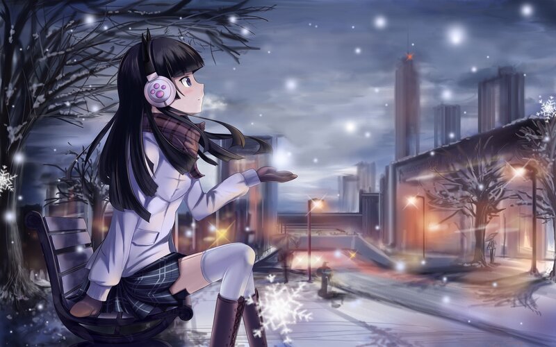 Anime girl in winter city