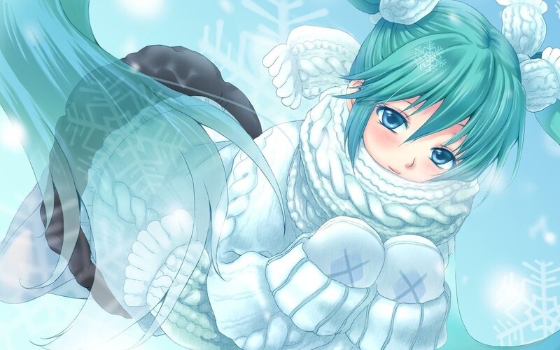 Anime Girl in Winter Clothes — Blue, Cold