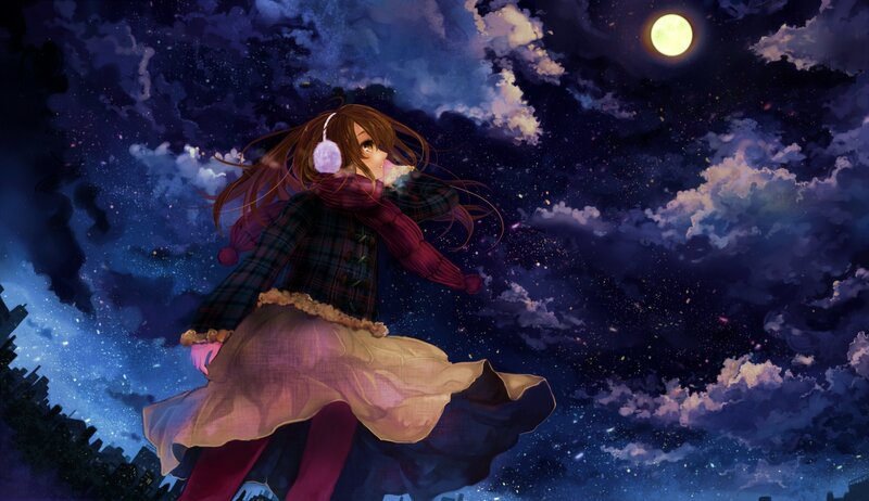 Anime Girl in Winter Clothes — Blue, Serene