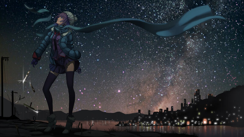 Anime Girl in Winter Clothes — Purple, Dramatic