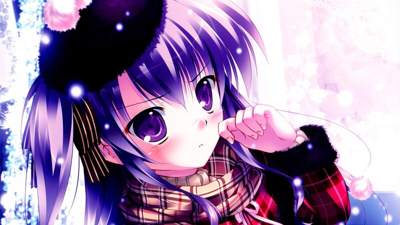 Anime Girl in Winter Clothes — Purple, Dreamy