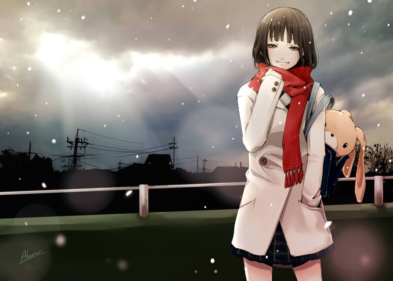 anime girl in winter coat