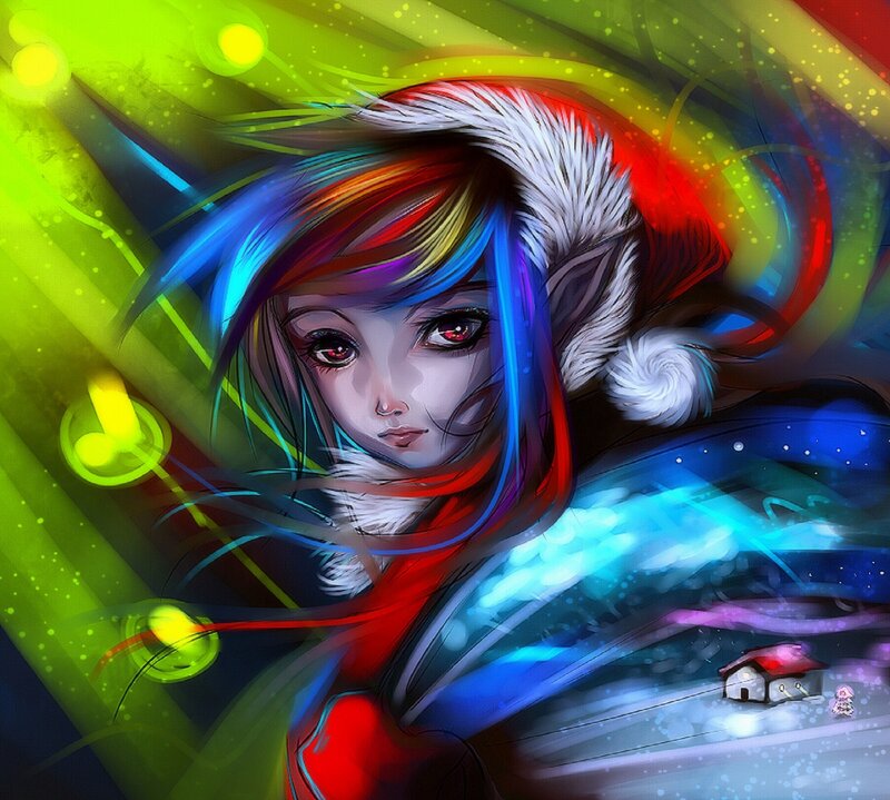Anime Girl in Winter Coat — Blue, Dramatic, Night