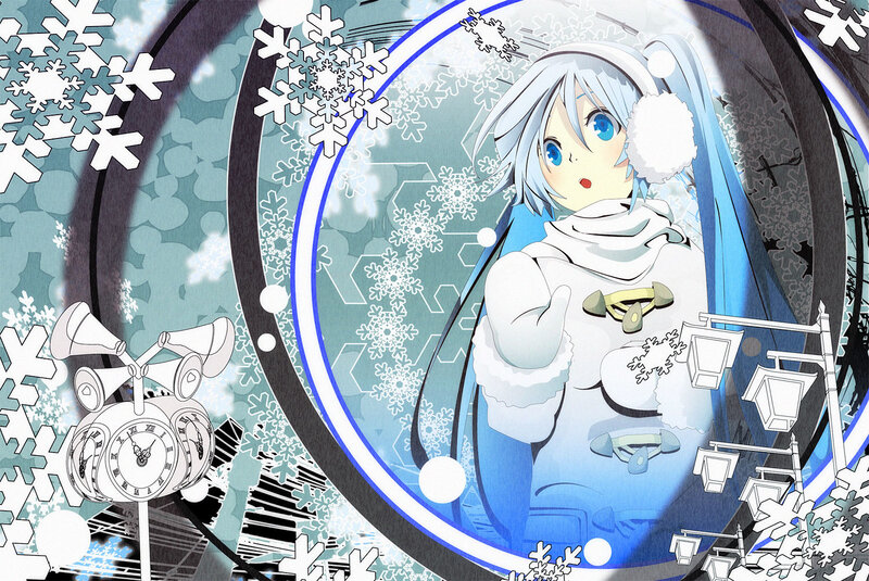 Anime Girl in Winter Coat — Blue, Festive