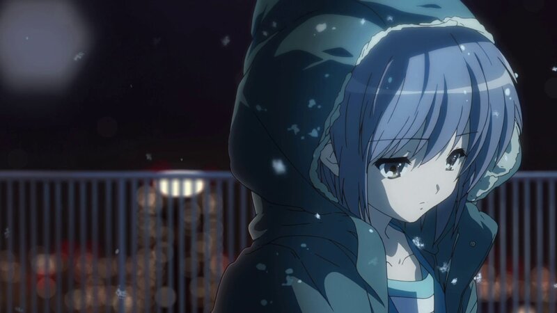 Anime Girl in Winter Coat — Blue, Melancholic, Night