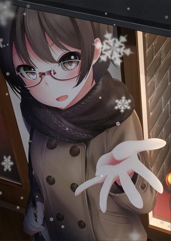 Anime Girl in Winter Coat — Brown, Calm