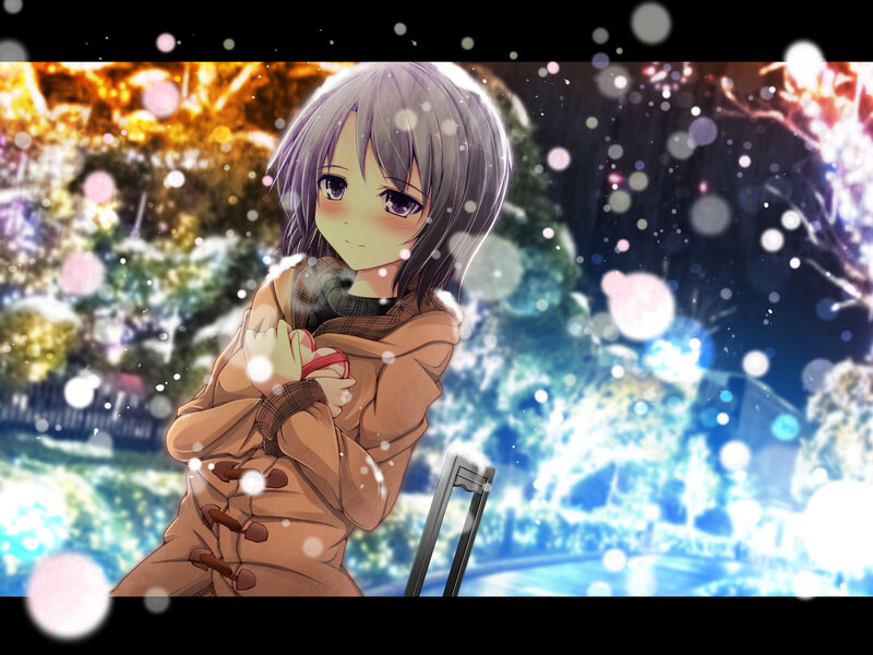 Anime Girl in Winter Coat — Brown, Festive