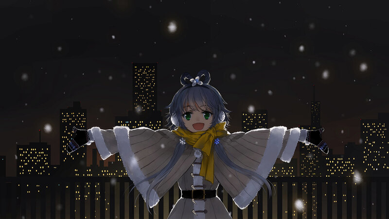 Anime Girl in Winter Coat — Gray, Joyful