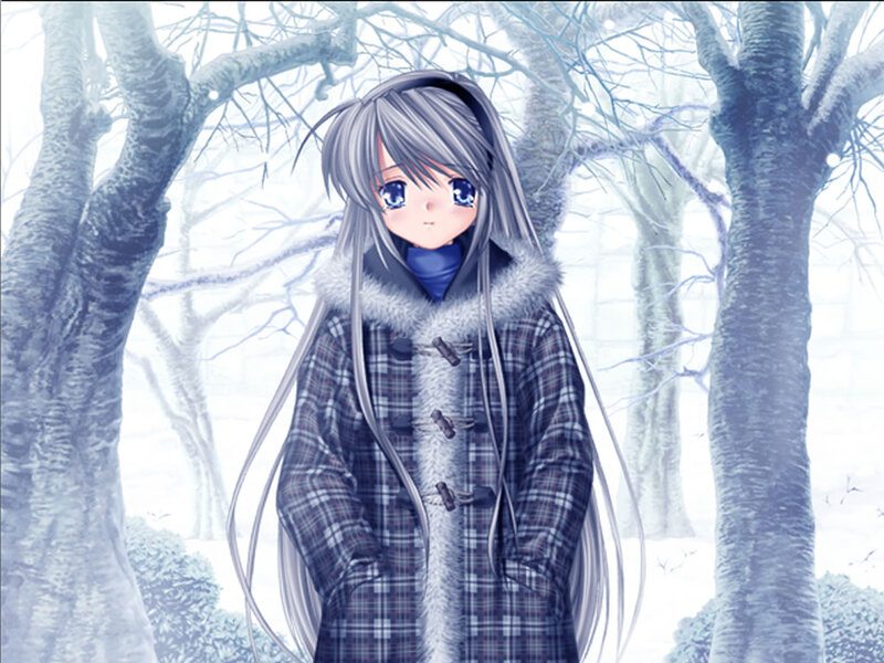 Anime Girl in Winter Coat — Gray
