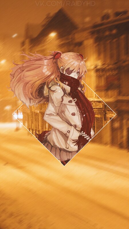 Anime Girl in Winter Coat — Orange, Dramatic