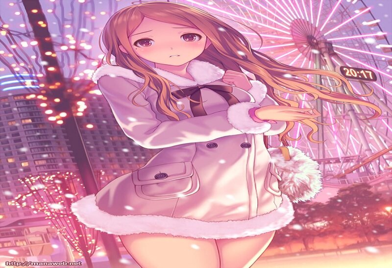 Anime Girl in Winter Coat — Pink