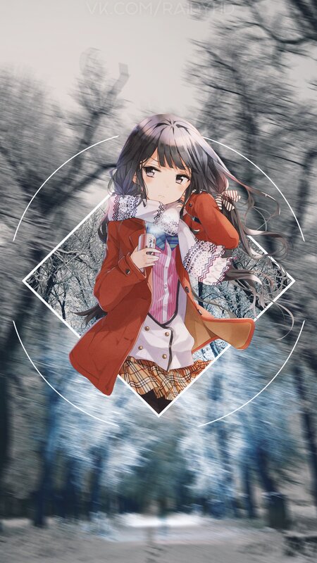 Anime Girl in Winter Coat — Red, Calm, Digital Art