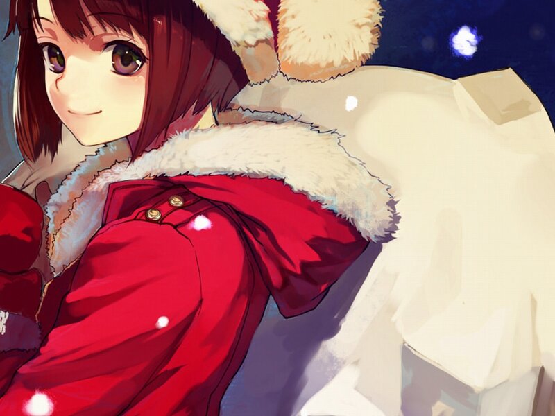 Anime Girl in Winter Coat — Red, Calm
