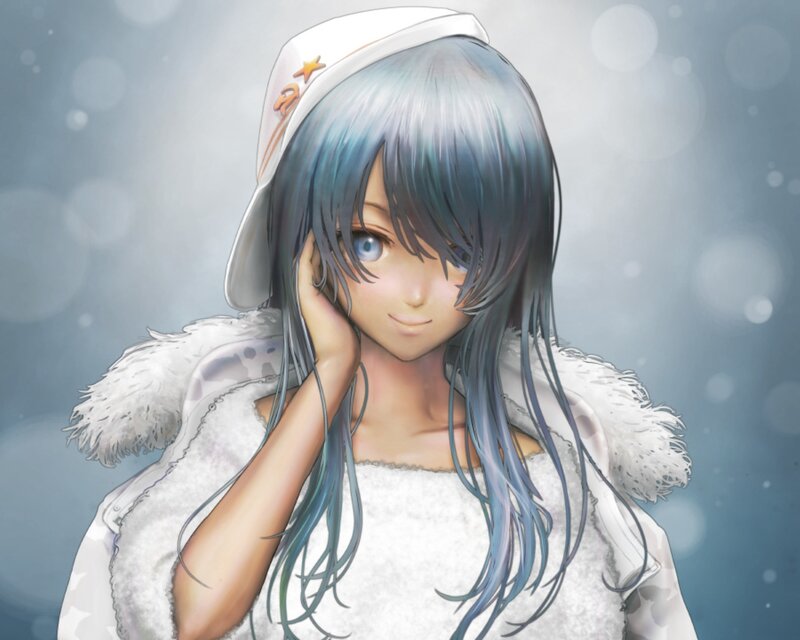 Anime Girl in Winter Coat — White, Calm, Digital Art, Hat