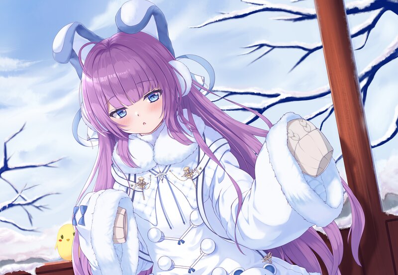 Anime Girl in Winter Coat — White, Calm, Digital Art, Rabbit Ears
