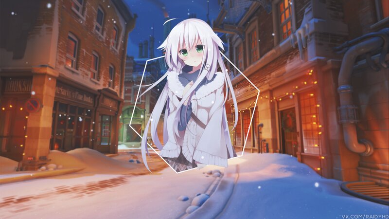 Anime Girl in Winter Coat — White, Calm, Night, Digital Art