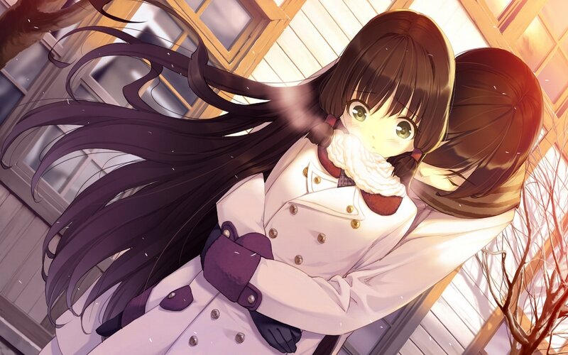 Anime Girl in Winter Coat — White, Calm