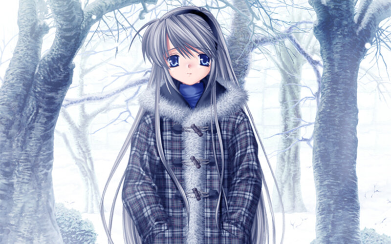 Anime Girl in Winter Coat — White, Cold