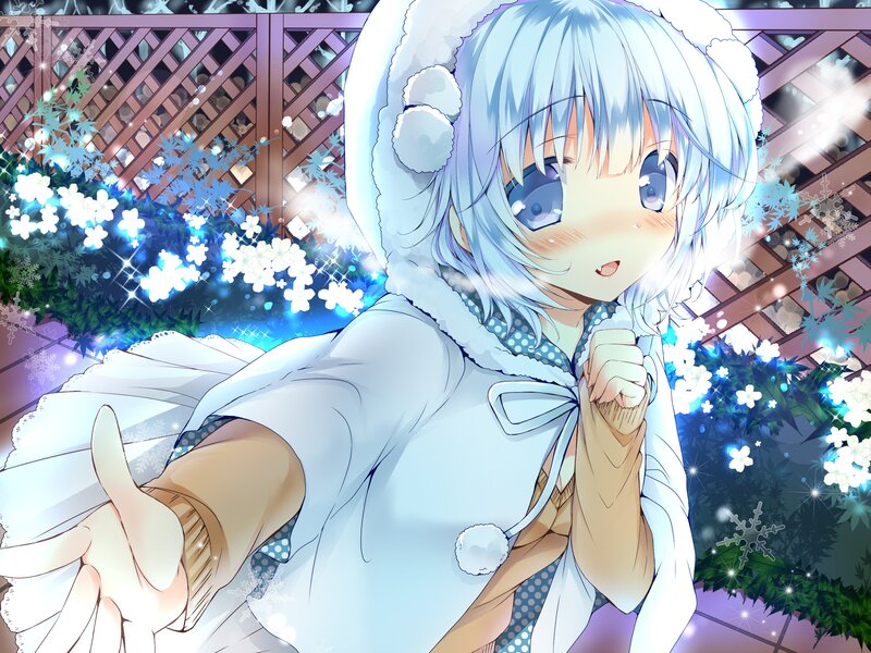 Anime Girl in Winter Coat — White, Festive, Digital Art