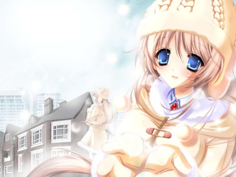 Anime Girl in Winter Coat — White, Serene