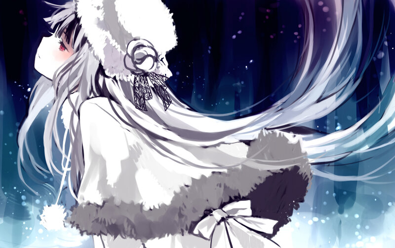Anime Girl in Winter Coat — White