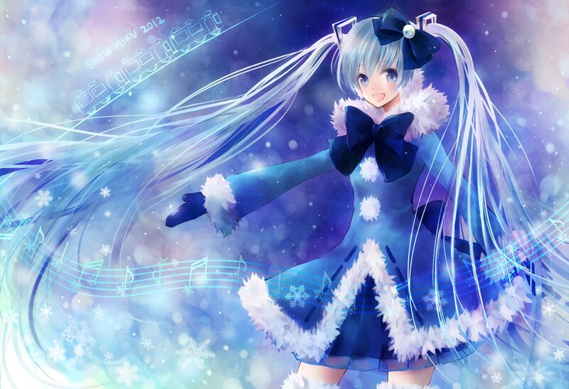 Anime Girl in Winter Dress — Blue, Festive
