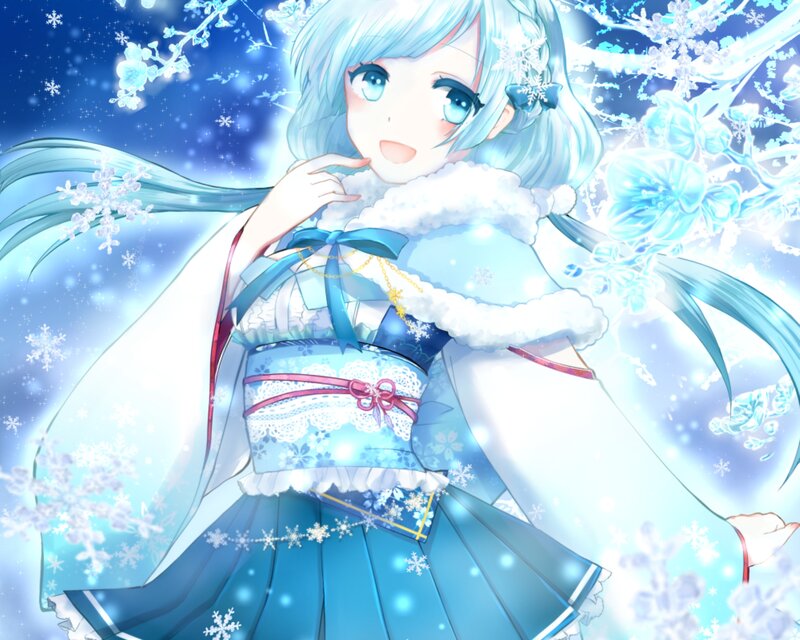 Anime Girl in Winter Dress — Blue, Serene