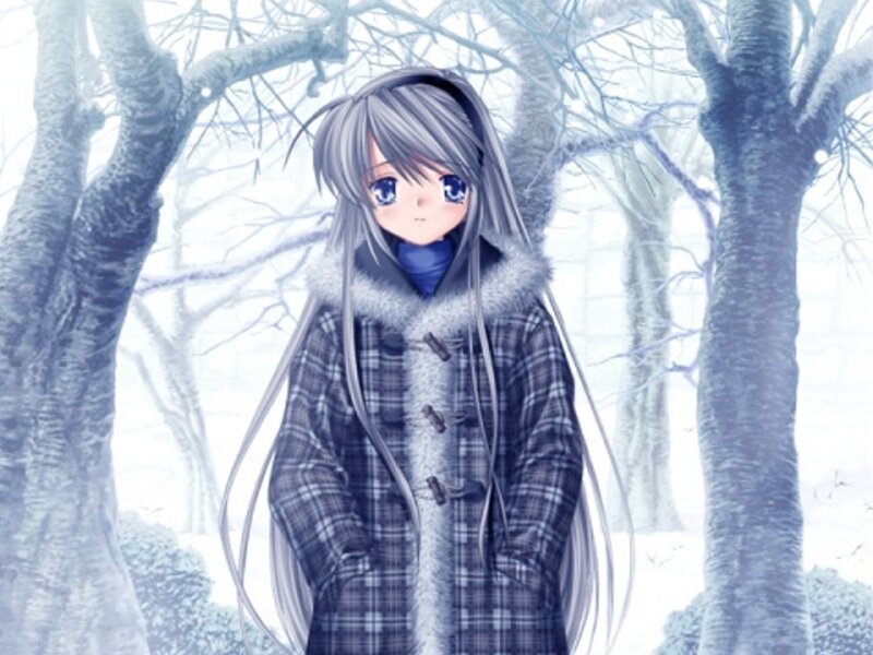 anime girl in winter forest