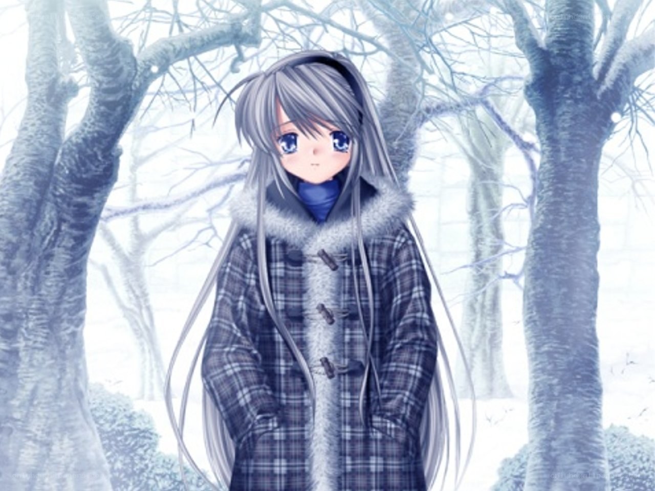 anime girl in winter forest