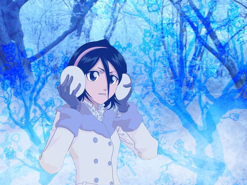 anime girl in winter forest