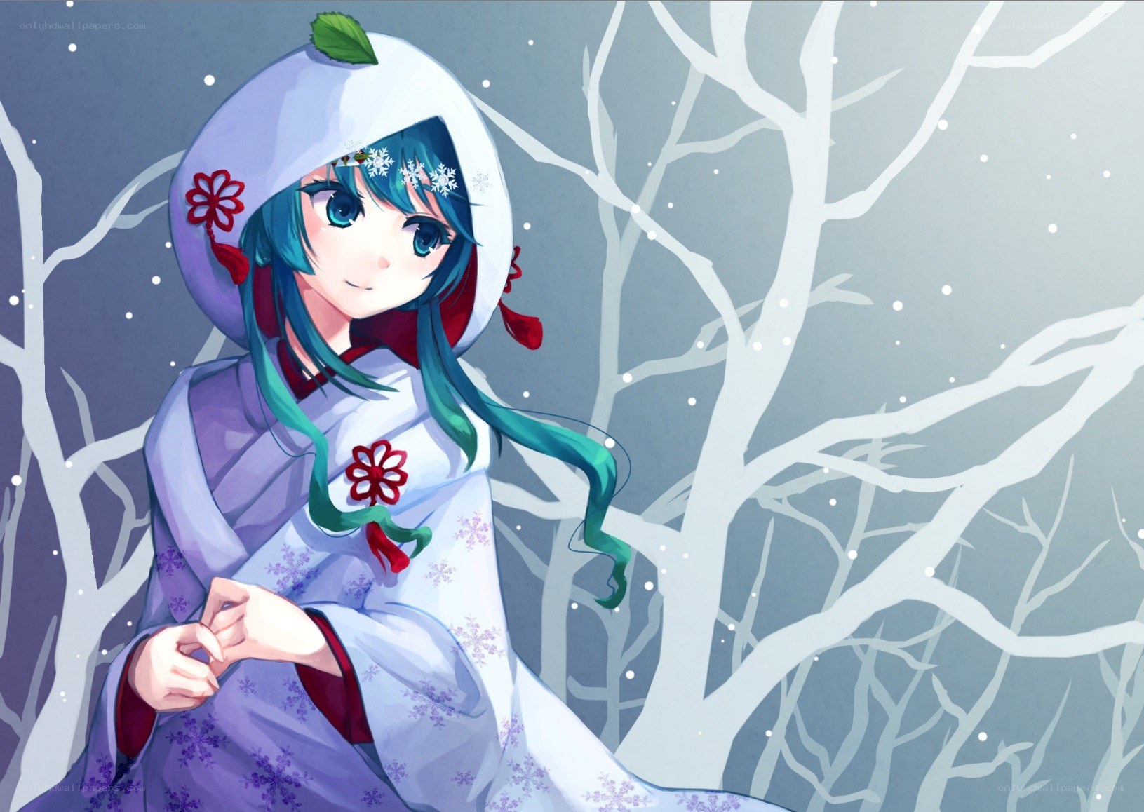 Anime girl in winter forest