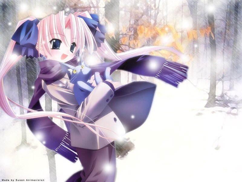 anime girl in winter forest
