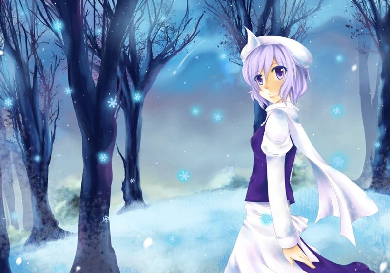 Anime Girl in Winter Forest — Blue, Serene
