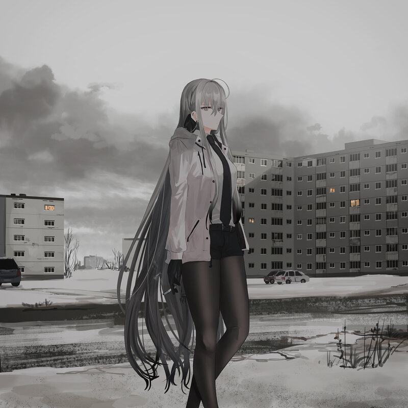 Anime Girl in Winter — Gray, Dramatic