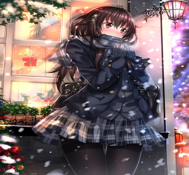 Anime Girl in Winter — Gray, Festive