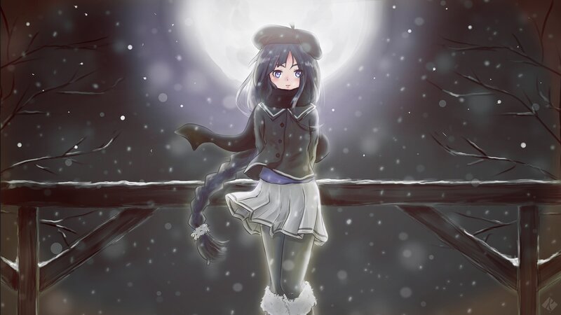 Anime Girl in Winter — Gray, Serene