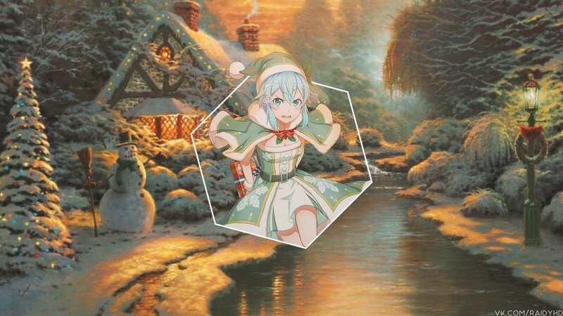 Anime Girl in Winter — Green, Festive