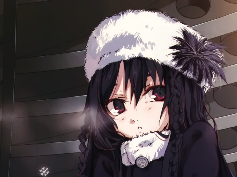 Anime Girl in Winter Hat — Black