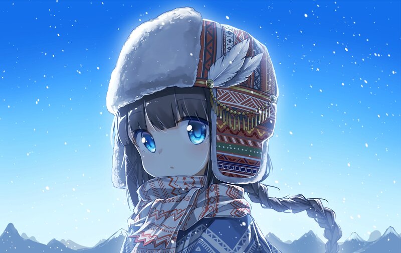 Anime Girl in Winter Hat — Blue