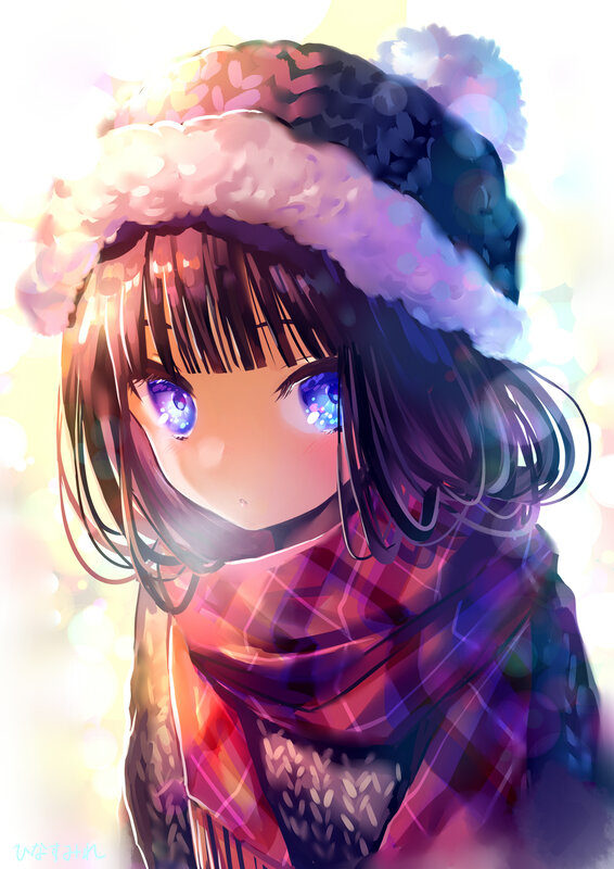 Anime Girl in Winter Hat — Purple