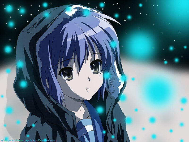 anime girl in winter hood