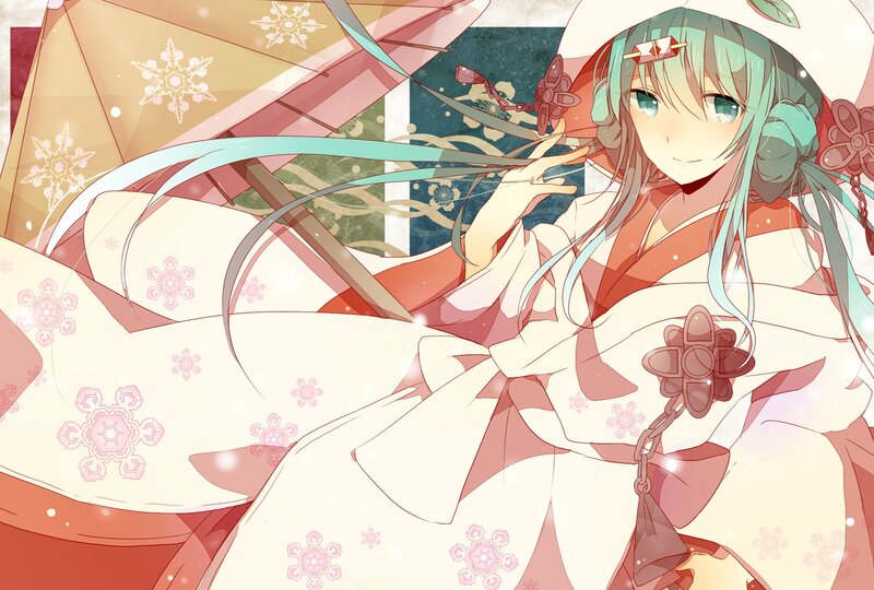 Anime girl in winter kimono