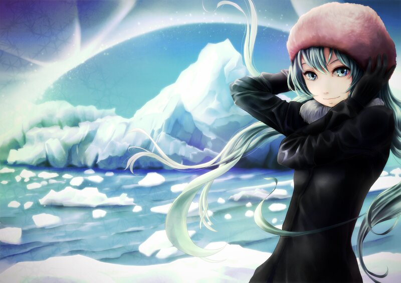 Anime girl in winter landscape