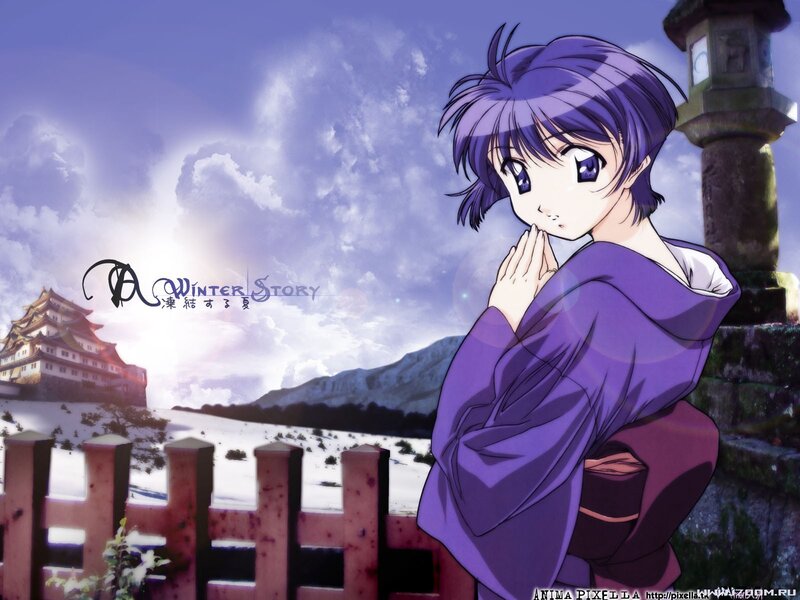 Anime girl in winter landscape