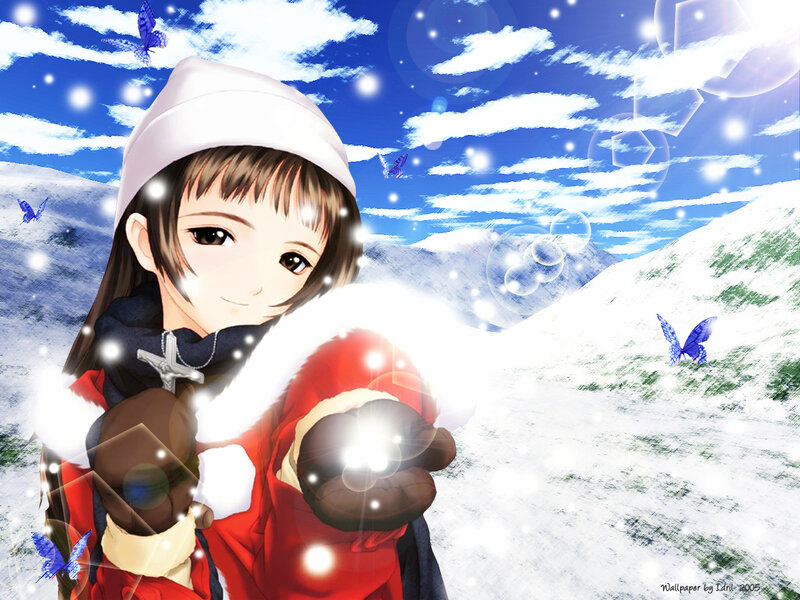 Anime girl in winter landscape